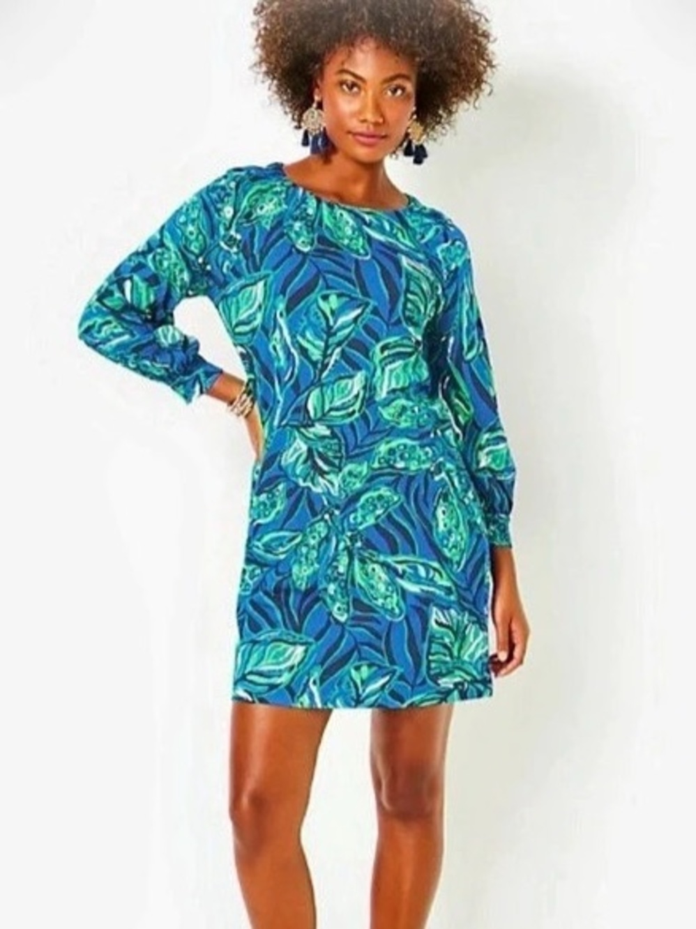 Lilly Pulitzer Elianna 3/4 Sleeve Dress Mini Dress Blue & Green Size Medium NWT